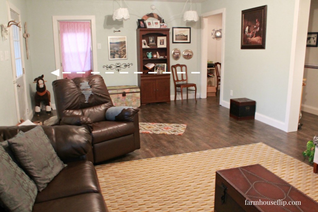 living room with bedroom wall